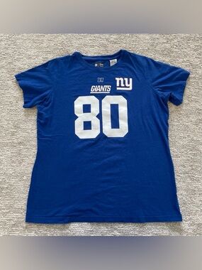 New York Giants Victor Cruz #80 Jersey T-Shirt Blue Short Sleeve Women’s Medium